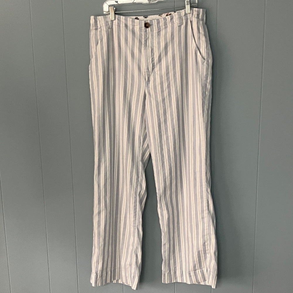 Sundance Linen Blend Blue/White Striped Wide Leg Pants Size 14 Coastal   Beachy